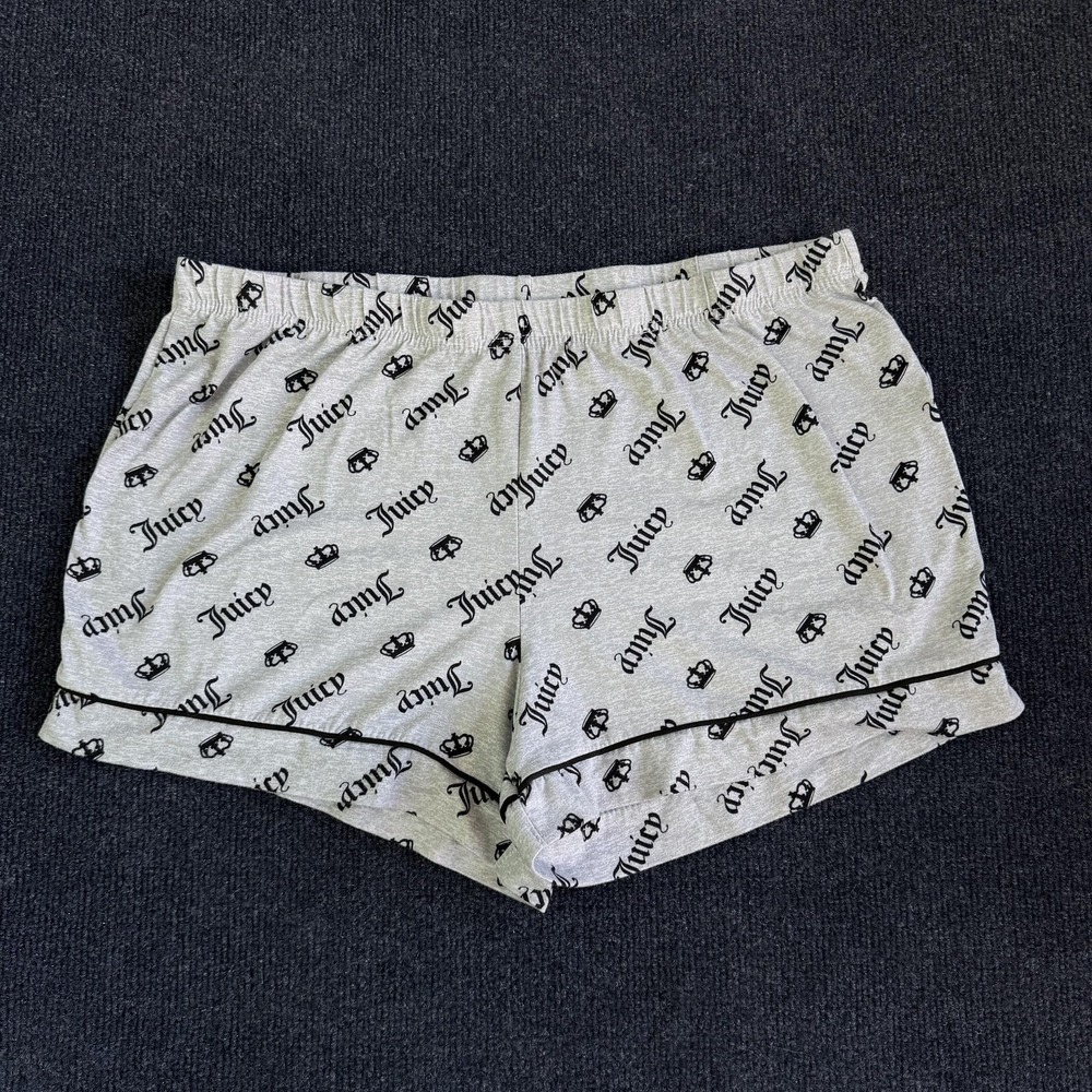 Juicy Couture Sleep Shorts Womens Large Gray Logo Crown Print Lounge Sleepwear